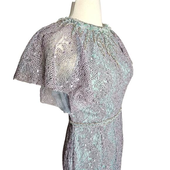 Mac Duggal Embellished Lace High Neck Formal Dress In Sage & Silver Size 2 NWT - Picture 12 of 14